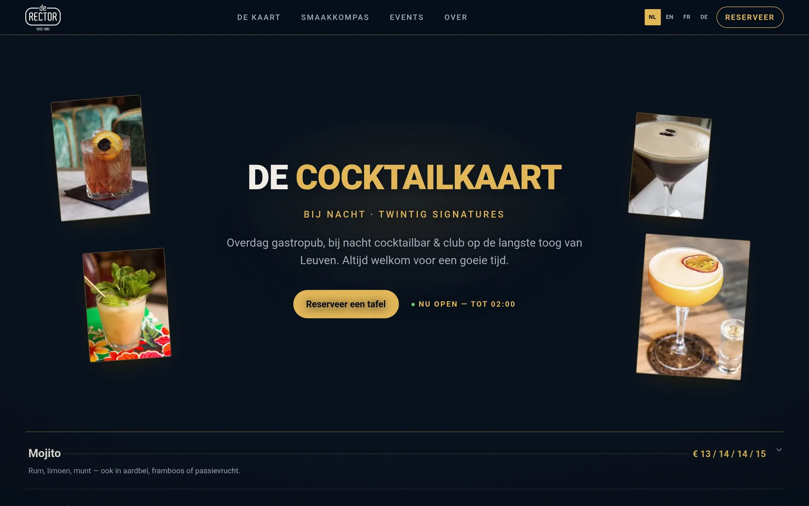 De cocktailkaart van de De Rector demo